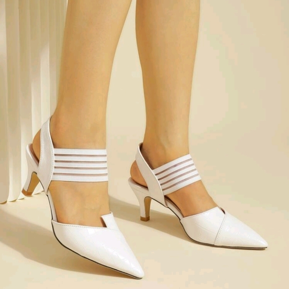 Women's Elegant Spring/Summer Pointed Toe High Heel White Stone Print Elastic St - Picture 1 of 5